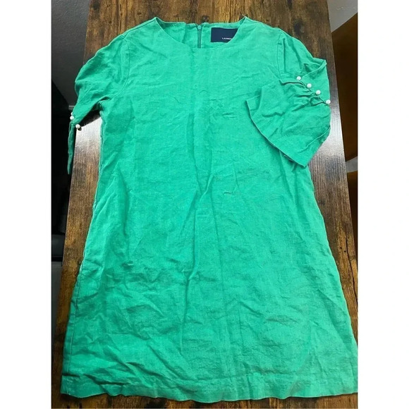 laundry brand green linen bell sleeve pearl detail on sleeve - Picture 1 of 10
